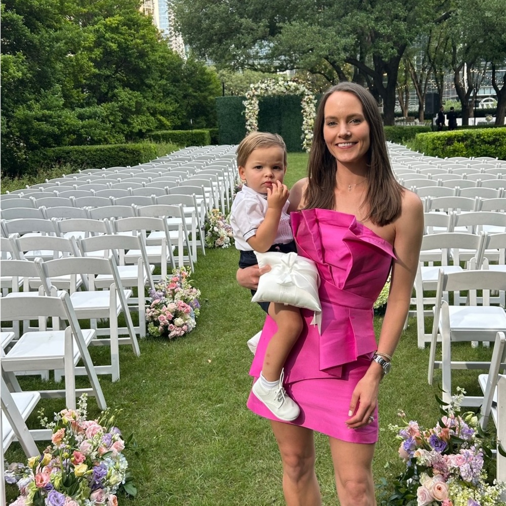 Mango - Volume pleated dress - hot pink cocktail dress - size 4